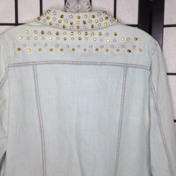 Belle Vere Gold Stud Embroidered Blue Denim Jacket Size Small - Picture 8 of 8